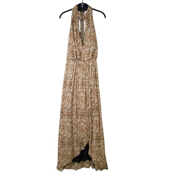 Free People Animal Instincts Cheetah Print Open Back Halter Maxi Dress Size 10 - Picture 3 of 15